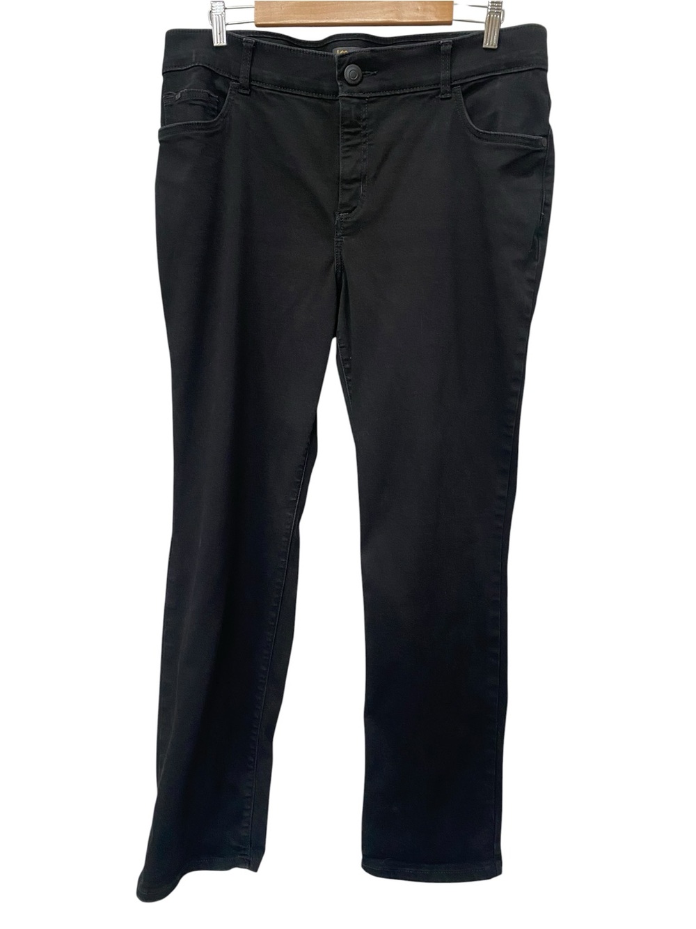 Lee Solid Black Regular Fit Straight Leg Mid Rise Jeans 16W Medium Flex Motion